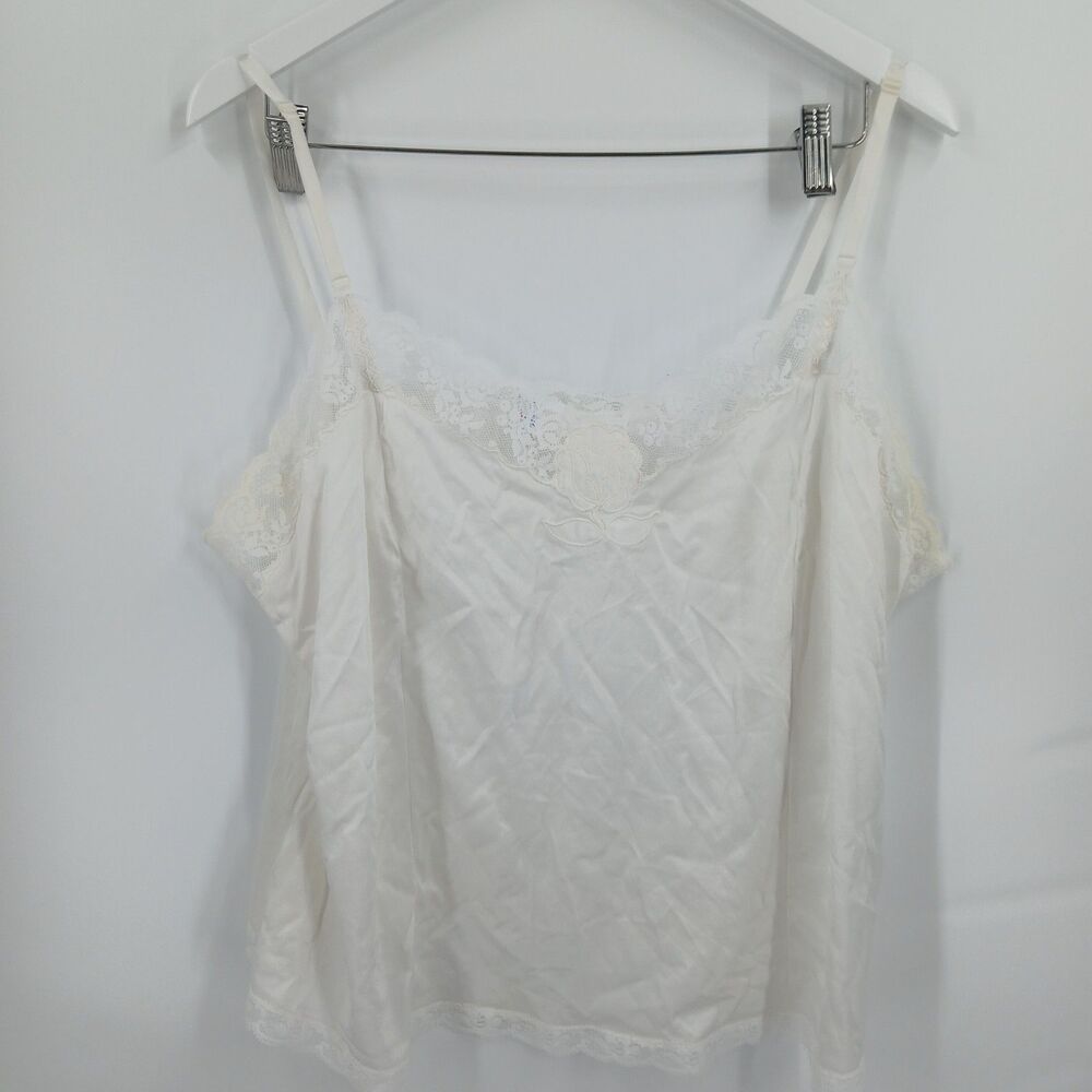 Vintage Richform Womens White Lace Trim Satin Camisole Tank Top plus size 2XL